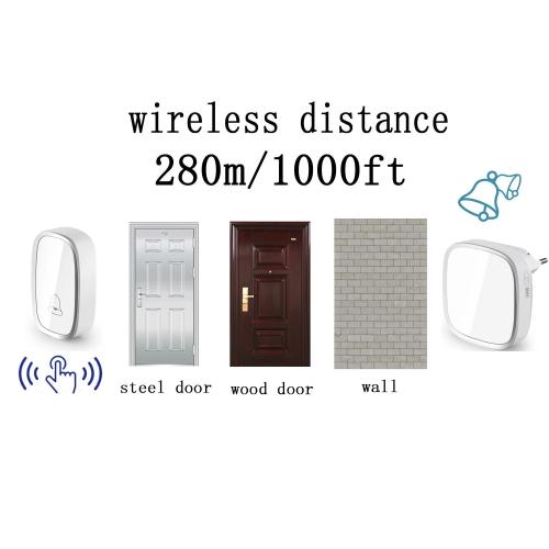 KZKJ Waterproof Wireless Doorbell with 280m Range, 36 Ringtones & 4 Volume Levels