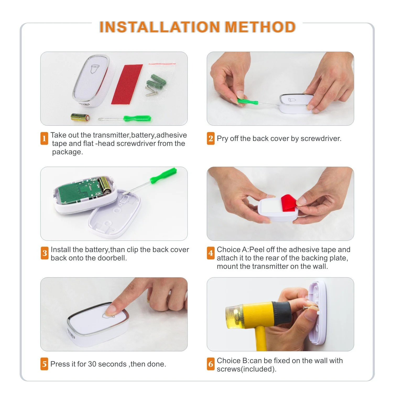 KZKJ Waterproof Wireless Doorbell with 280m Range, 36 Ringtones & 4 Volume Levels 6
