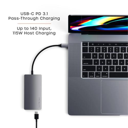 Satechi 8-in-1 USB-C Hub V2 with 115W PD Charging and 4K HDMI - Space Gray