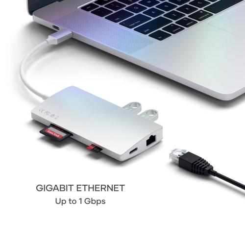 Satechi 8-in-1 USB-C Hub V2 with 115W PD Charging, 4K HDMI, Gigabit Ethernet - Silver
