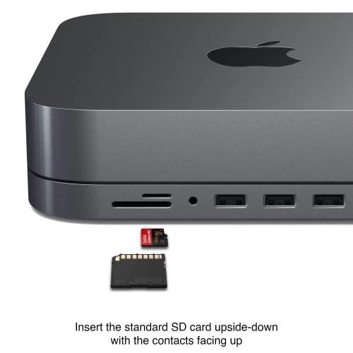 Satechi Type-C Aluminum Stand & Hub with USB-C Data, Micro/SD Card Readers, USB 3.0 & Audio Jack for Mac Mini M2/M1 (Space Gray)