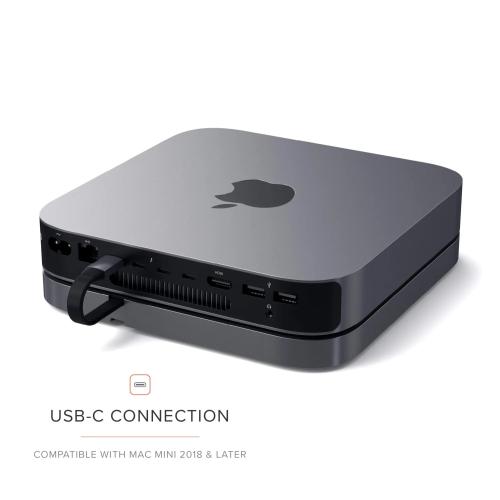 Satechi Type-C Aluminum Stand & Hub with USB-C Data, Micro/SD Card Readers, USB 3.0 & Audio Jack for Mac Mini M2/M1 (Space Gray)