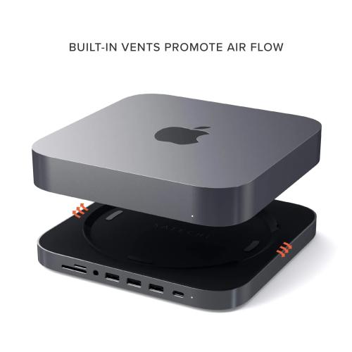 Satechi Type-C Aluminum Stand & Hub with USB-C Data, Micro/SD Card Readers, USB 3.0 & Audio Jack for Mac Mini M2/M1 (Space Gray)