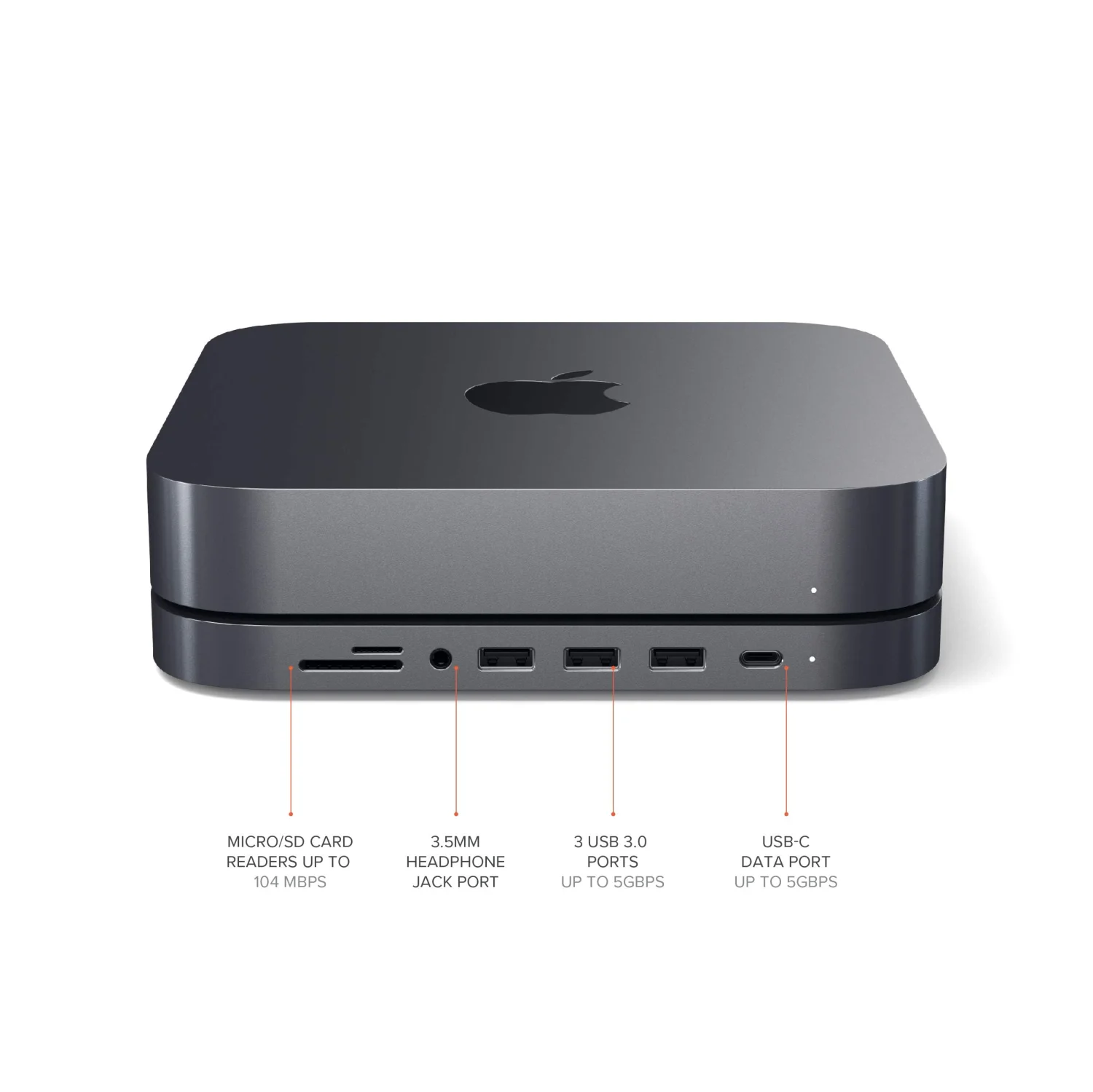 Satechi Type-C Aluminum Stand & Hub with USB-C Data, Micro/SD Card Readers, USB 3.0 & Audio Jack for Mac Mini M2/M1 (Space Gray) 3