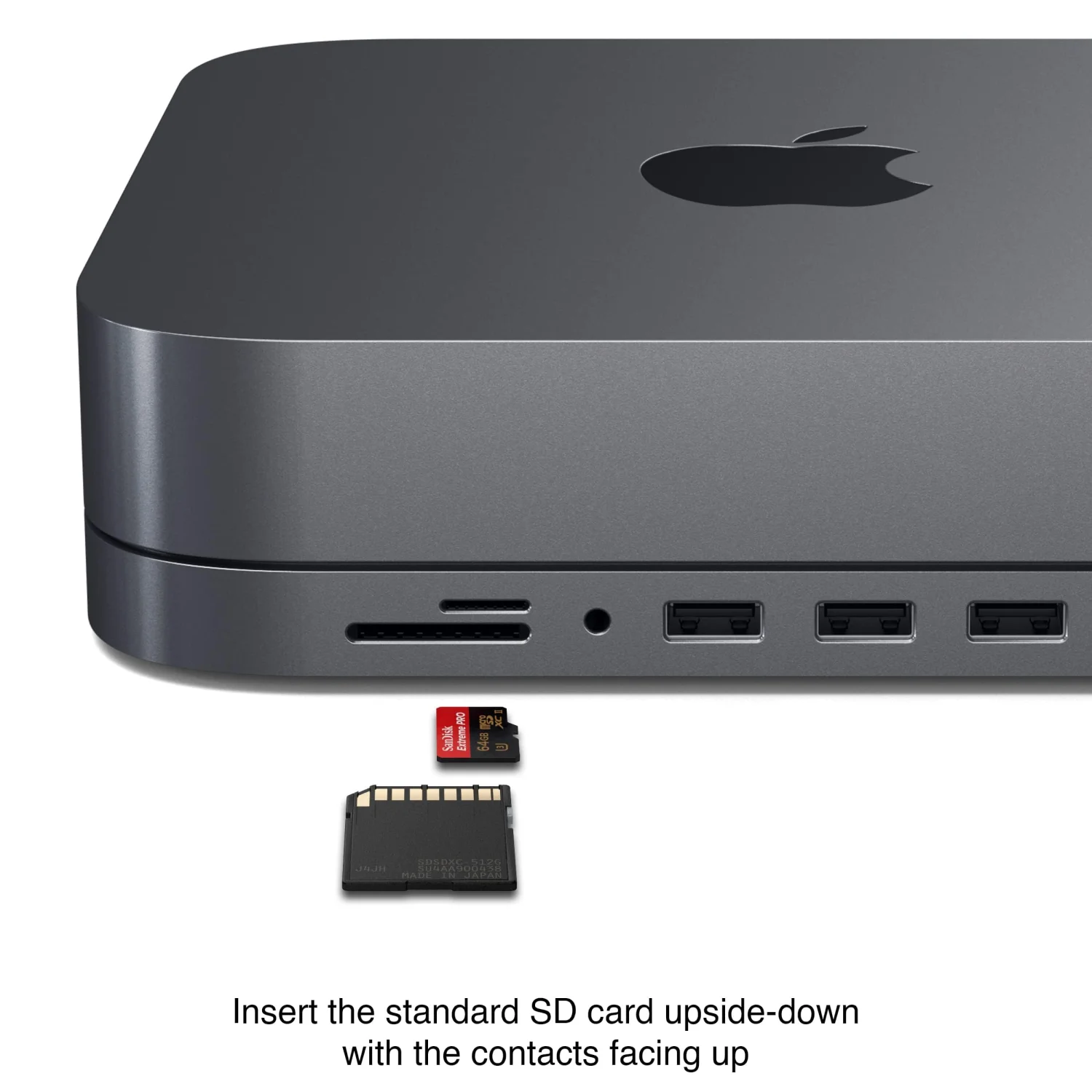 Satechi Type-C Aluminum Stand & Hub with USB-C Data, Micro/SD Card Readers, USB 3.0 & Audio Jack for Mac Mini M2/M1 (Space Gray) 4