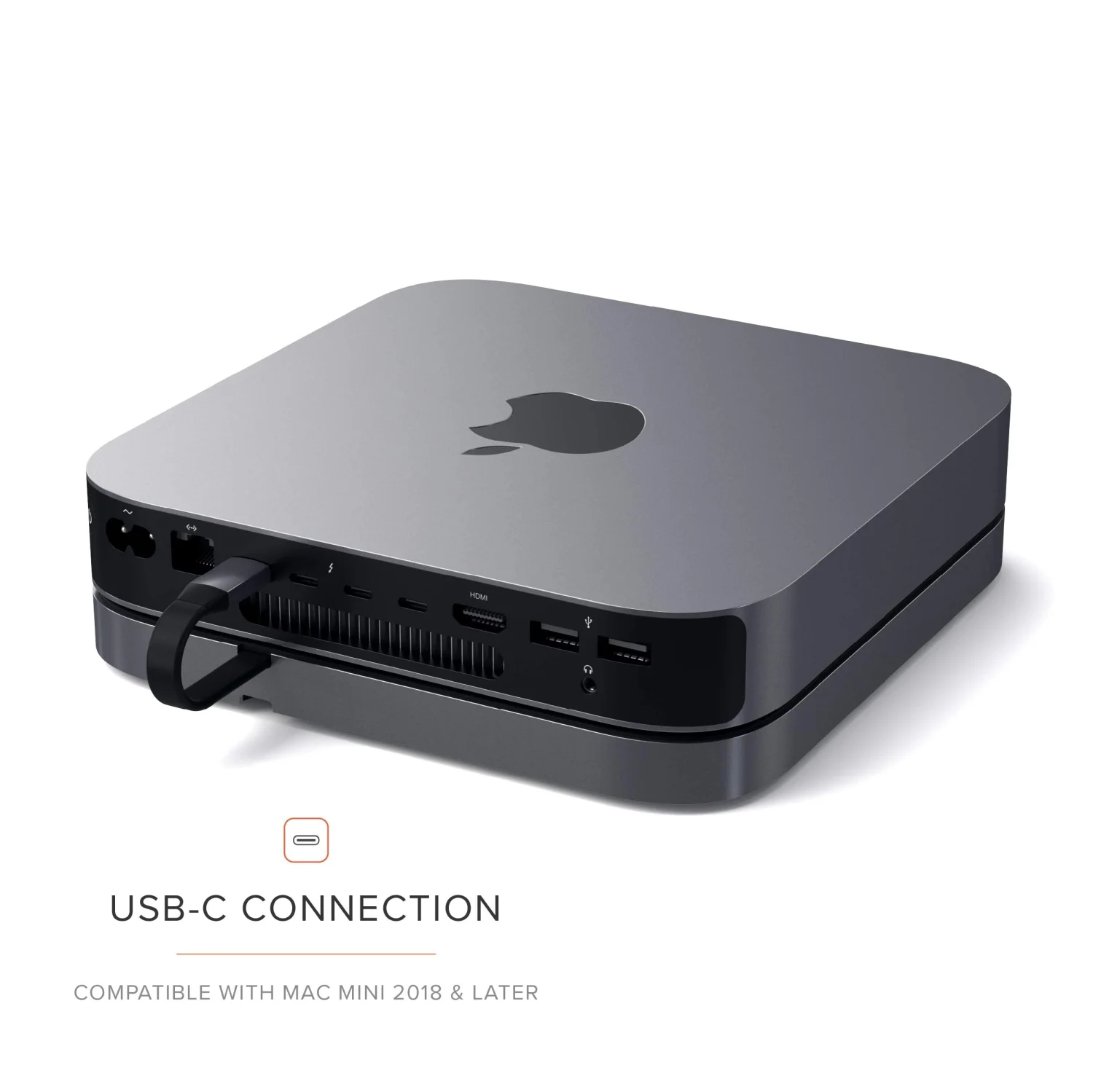 Satechi Type-C Aluminum Stand & Hub with USB-C Data, Micro/SD Card Readers, USB 3.0 & Audio Jack for Mac Mini M2/M1 (Space Gray) 5