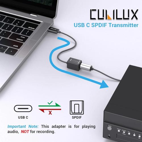 Cubilux USB C to TOSLINK Optical SPDIF Audio Adapter, 192 kHz / 24 Bit