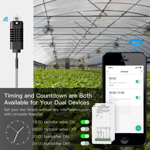 MOES WiFi Smart Temperature Switch Module with Waterproof Probe & Dual Relay Output