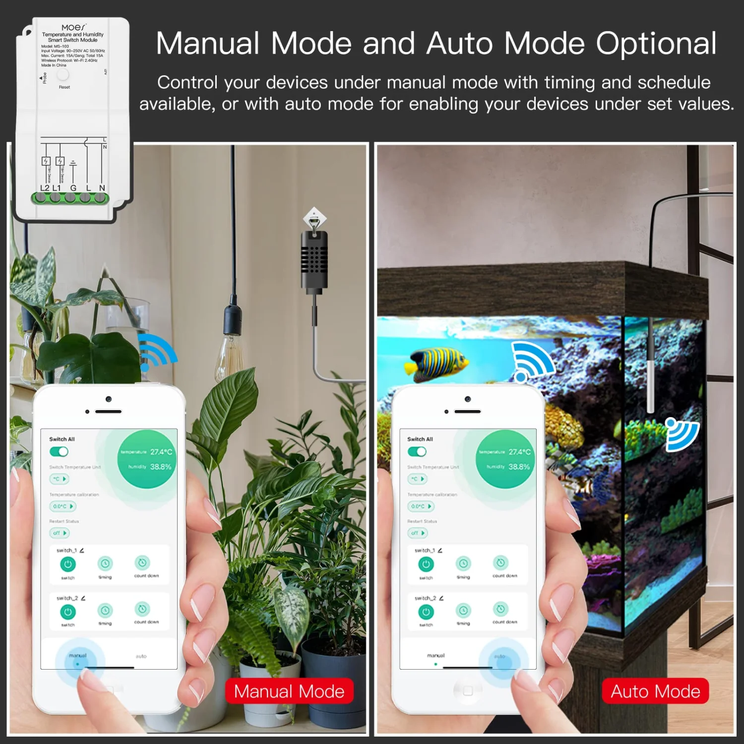 MOES WiFi Smart Temperature Switch Module with Waterproof Probe & Dual Relay Output 4