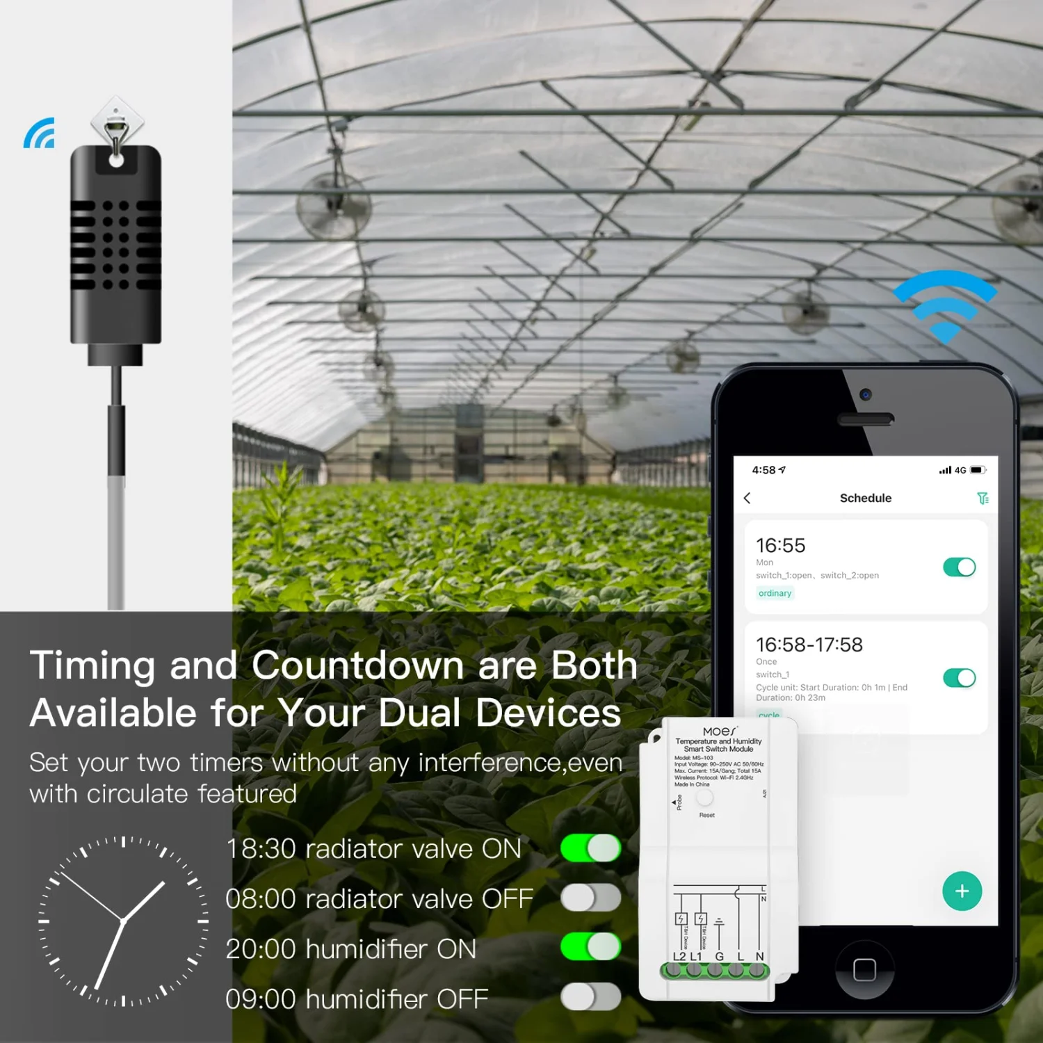 MOES WiFi Smart Temperature Switch Module with Waterproof Probe & Dual Relay Output 5