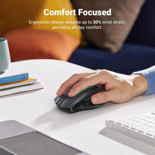UGREEN Ergonomic Wireless Mouse 2.4G with USB Receiver, 4000 DPI, 6 Buttons, Silent Click, 18-Month Battery Life - Black
