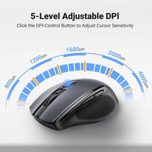 UGREEN Ergonomic Wireless Mouse 2.4G with USB Receiver, 4000 DPI, 6 Buttons, Silent Click, 18-Month Battery Life - Black