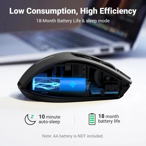 UGREEN Ergonomic Wireless Mouse 2.4G with USB Receiver, 4000 DPI, 6 Buttons, Silent Click, 18-Month Battery Life - Black