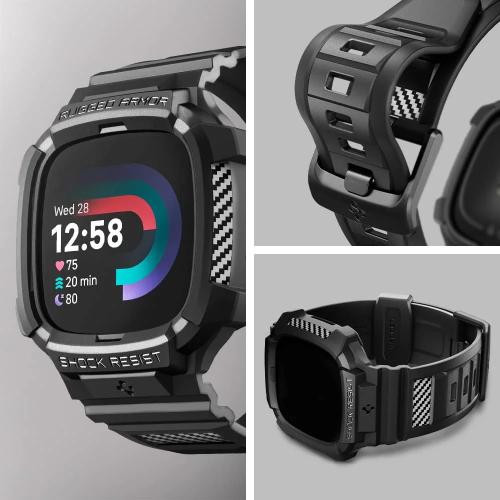Spigen Rugged Armor Pro Band with Case for Fitbit Versa 4 / Sense 2 - Black