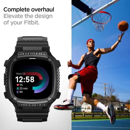 Spigen Rugged Armor Pro Band with Case for Fitbit Versa 4 / Sense 2 - Black