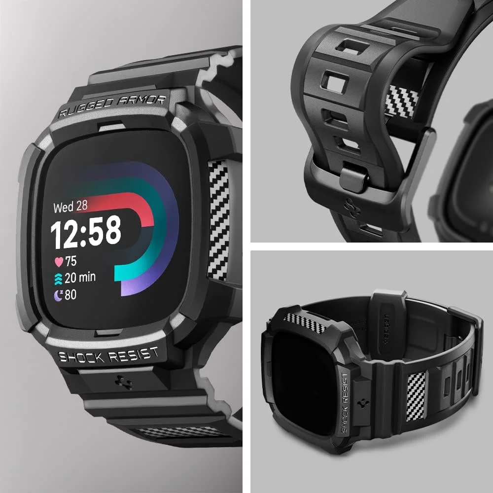 Spigen Rugged Armor Pro Band with Case for Fitbit Versa 4 / Sense 2 - Black 4