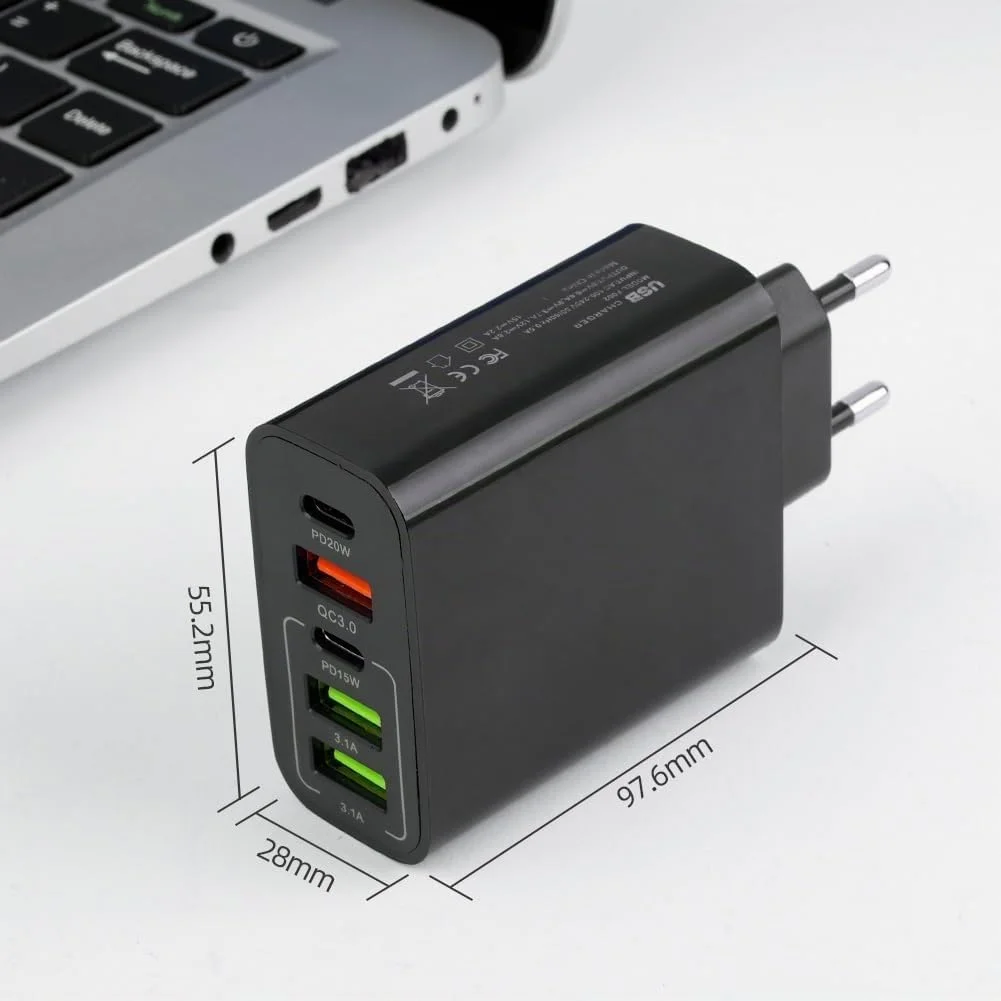 AXFEE 65W 5-Port Fast USB C Charger Hub with QC 3.0 (Black) 3
