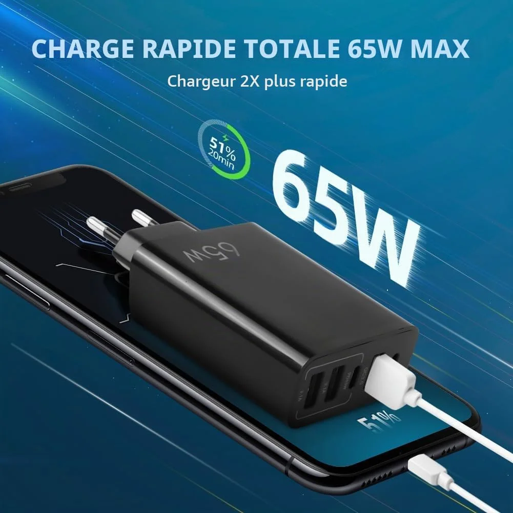 AXFEE 65W 5-Port Fast USB C Charger Hub with QC 3.0 (Black) 6