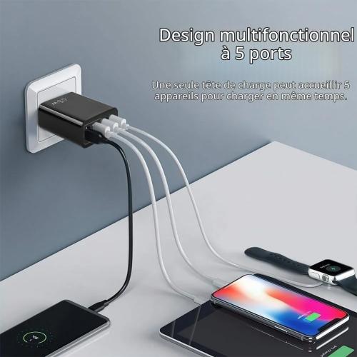 AXFEE 65W 5-Port Fast USB C Charger Hub with QC 3.0 (Black)