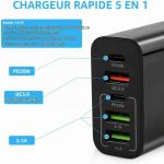 AXFEE 65W 5-Port Fast USB C Charger Hub with QC 3.0 (Black)