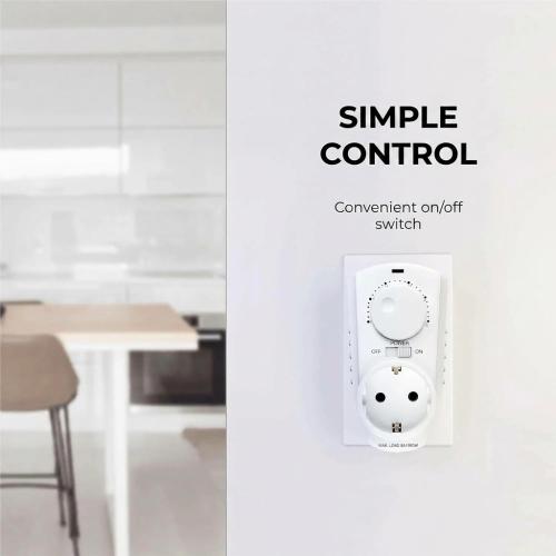 EconoHome Adjustable Plug-In Thermostat for Heating and Cooling - 230V Universal Temperature Controller