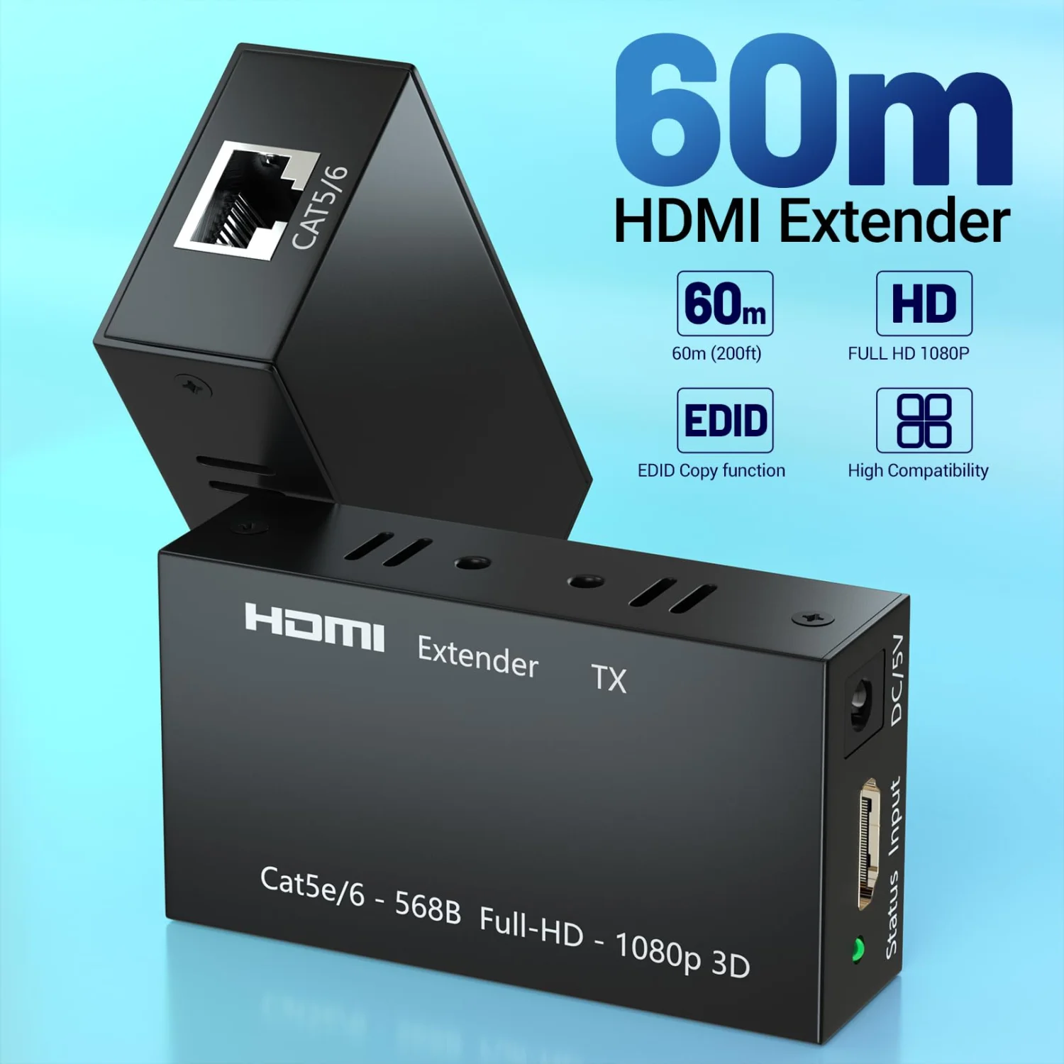 Aukey HDMI Extender Over Ethernet LAN Up to 60M (196ft) - Transmitter & Receiver Repeater Kit 4