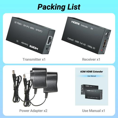 Aukey HDMI Extender Over Ethernet LAN Up to 60M (196ft) - Transmitter & Receiver Repeater Kit
