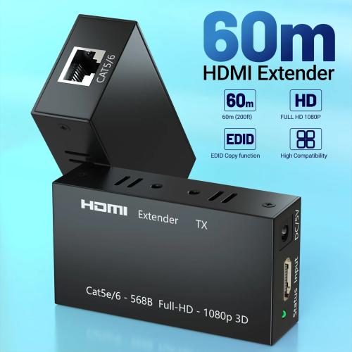 Aukey HDMI Extender Over Ethernet LAN Up to 60M (196ft) - Transmitter & Receiver Repeater Kit