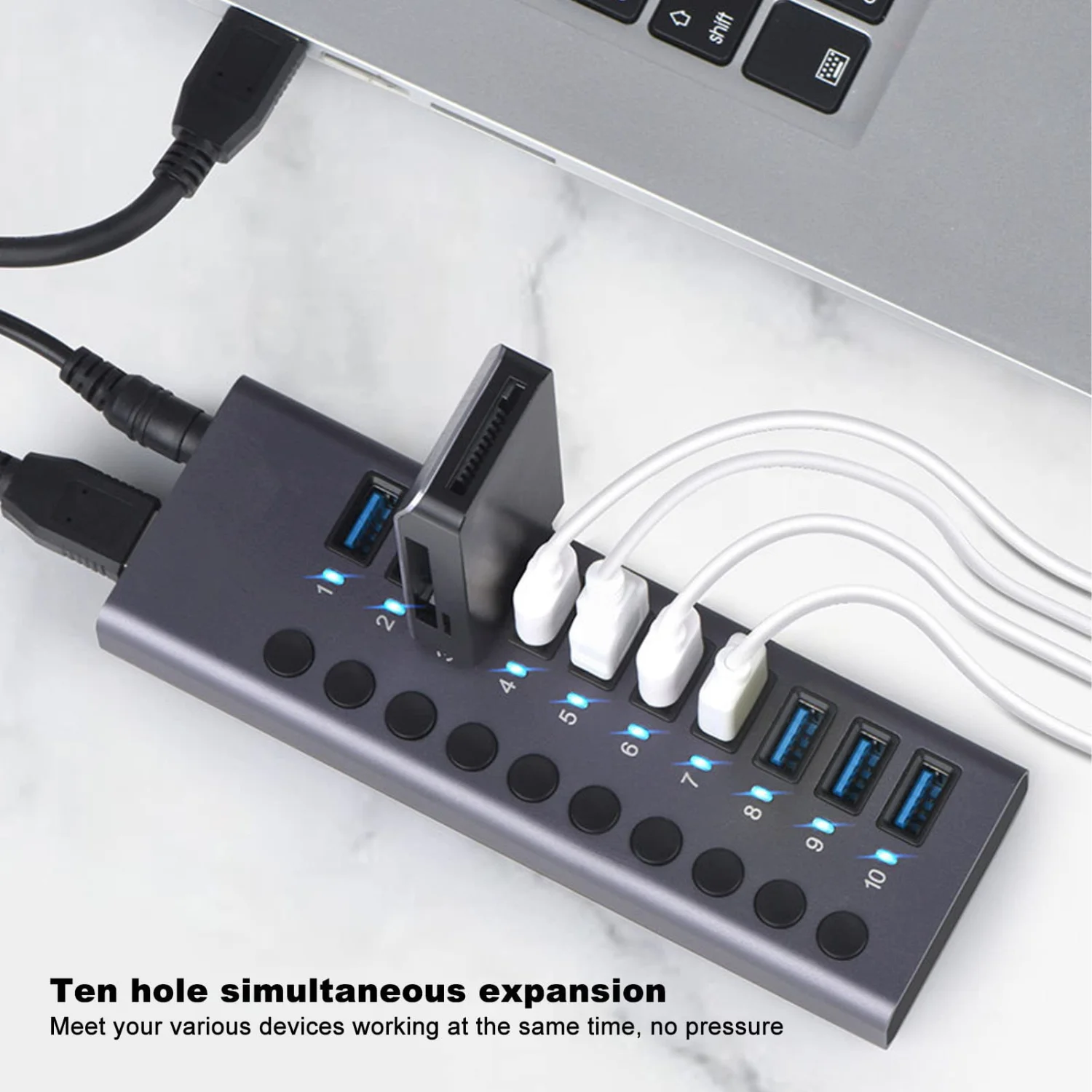 10-Port Powered USB 3.0 Hub with Individual Power Switches & Aluminum Body 4