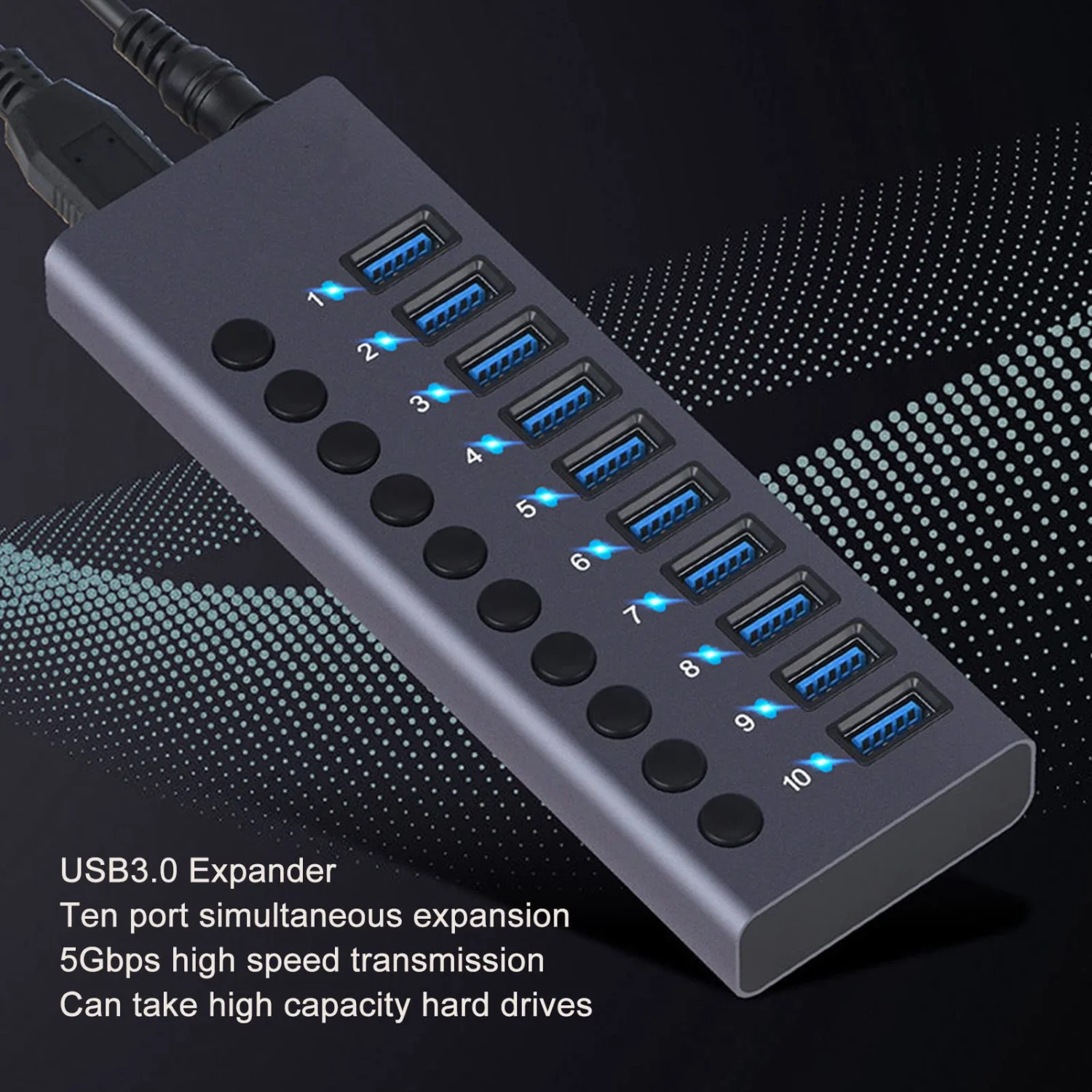 10-Port Powered USB 3.0 Hub with Individual Power Switches & Aluminum Body 7