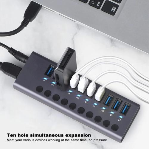 10-Port Powered USB 3.0 Hub with Individual Power Switches & Aluminum Body