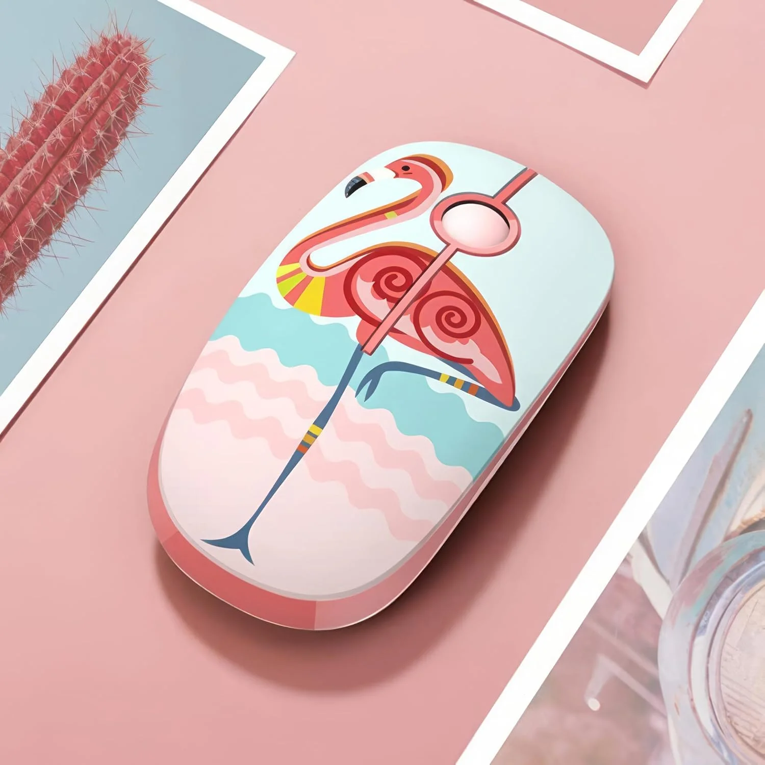Jelly Comb Wireless Mouse with Silent Click & Nano USB Receiver - Flamingo