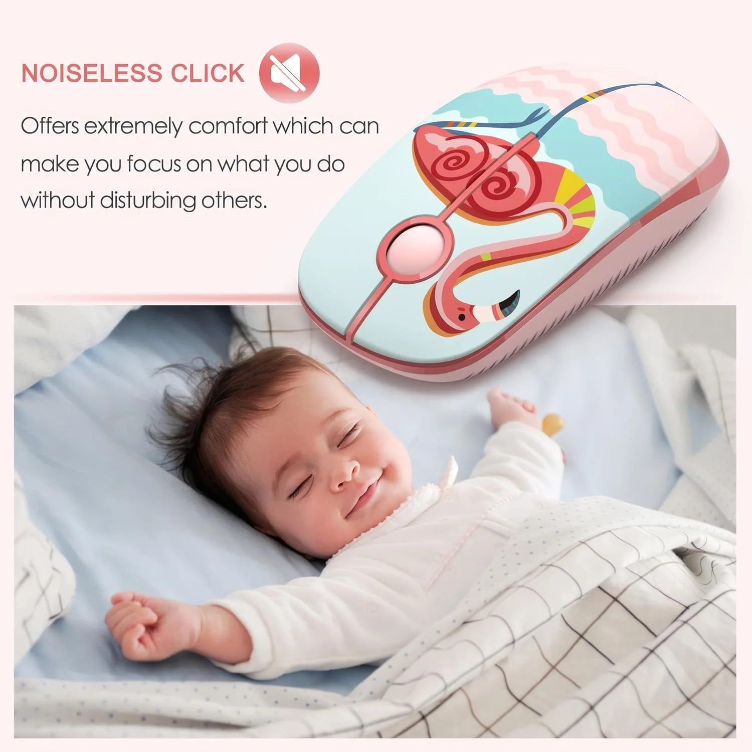 Jelly Comb Wireless Mouse with Silent Click & Nano USB Receiver - Flamingo 4