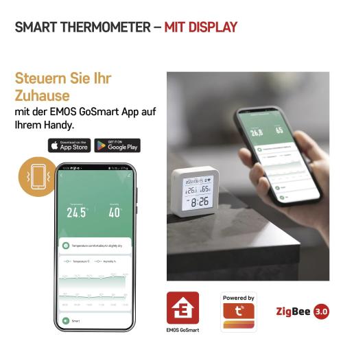 EMOS GoSmart Zigbee Smart Home Thermometer & WiFi Clock with LED Display