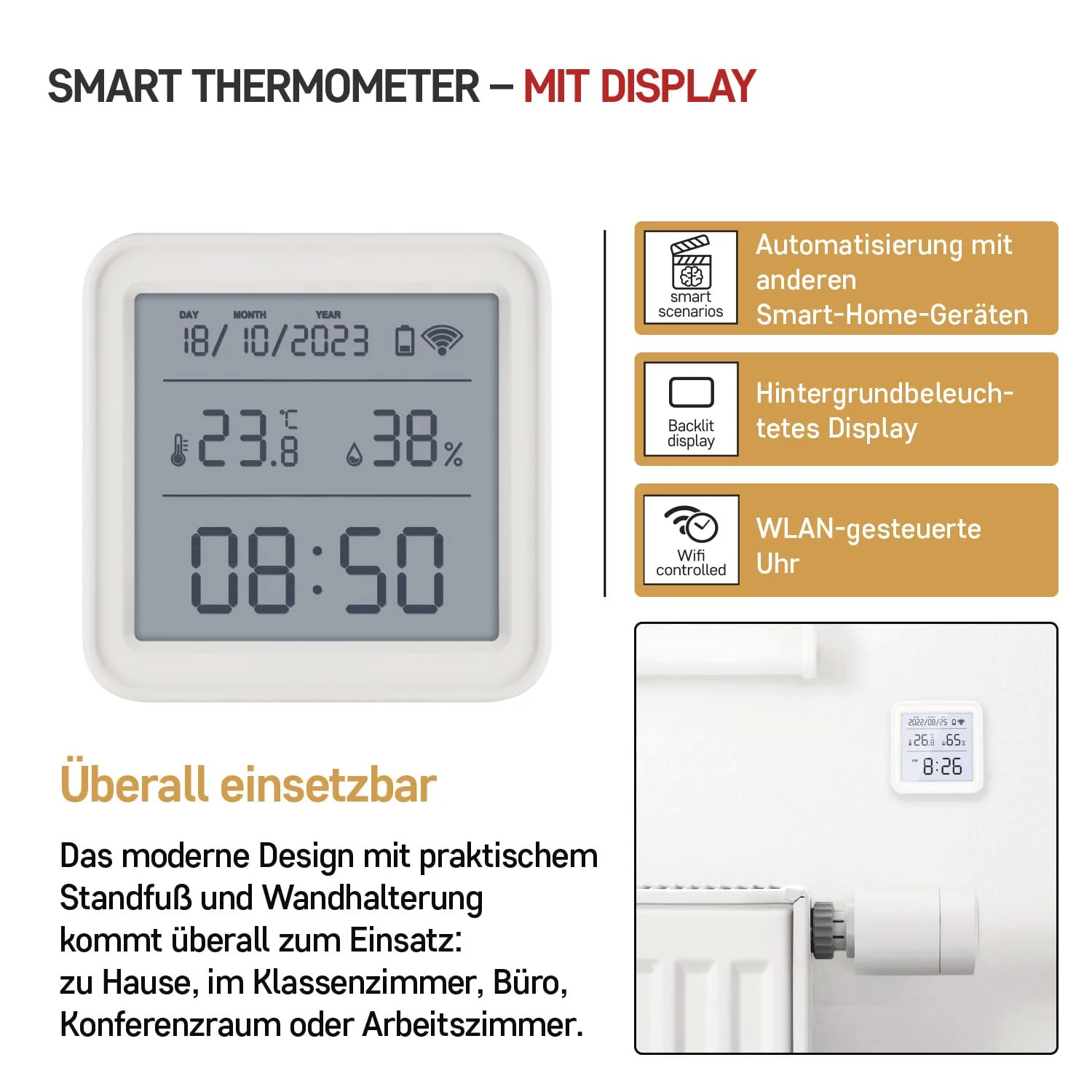 EMOS GoSmart Zigbee Smart Home Thermometer & WiFi Clock with LED Display 2