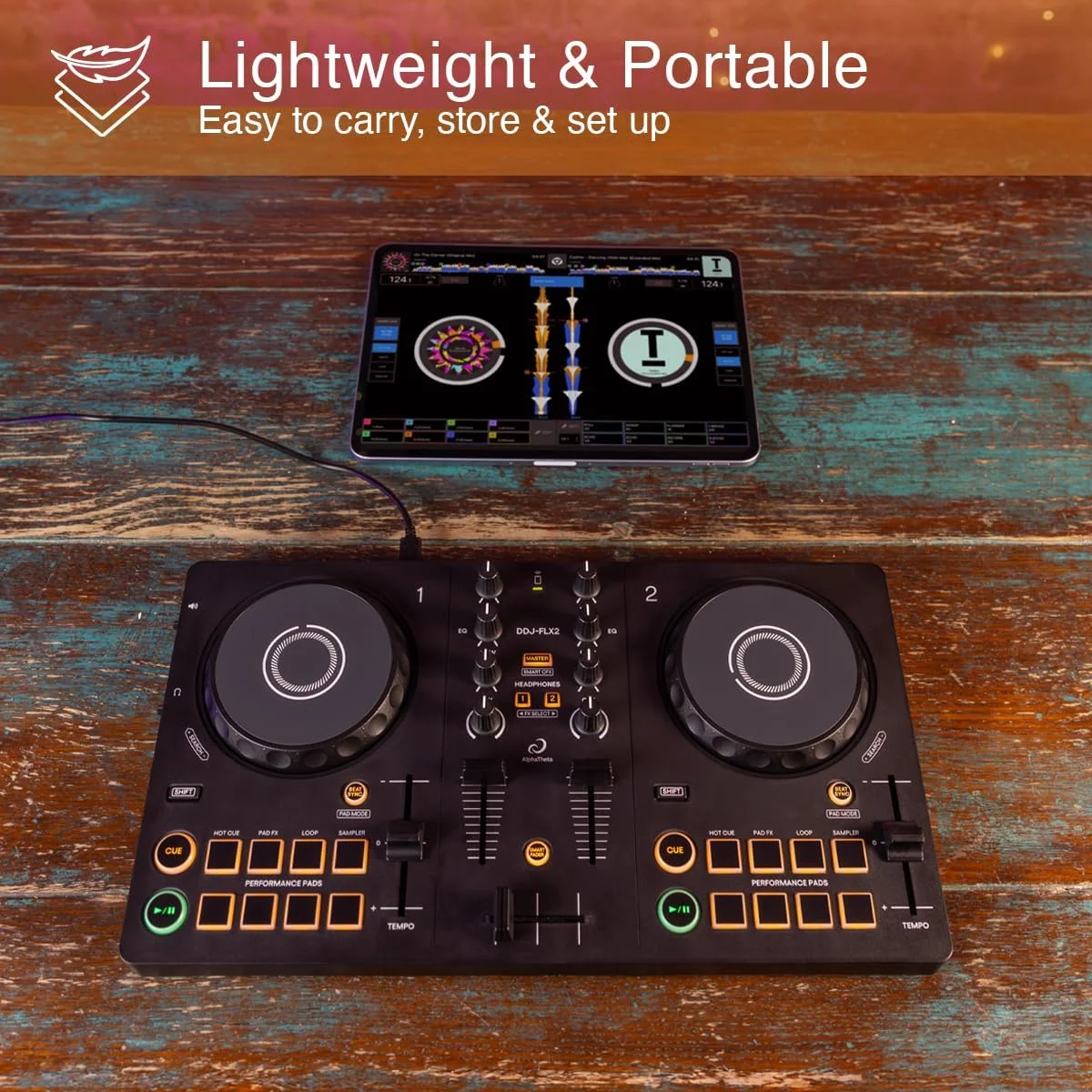 AlphaTheta DDJ-FLX2 Compact 2-Channel Smart DJ Controller with USB-C and Bluetooth 7