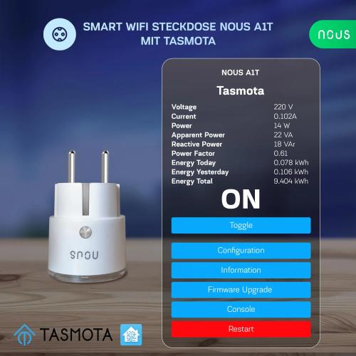 Nous A1T Smart WiFi Plug with Tasmota Pre-installed, 16A Energy Monitoring