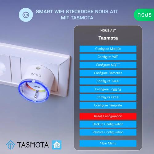 Nous A1T Smart WiFi Plug with Tasmota Pre-installed, 16A Energy Monitoring