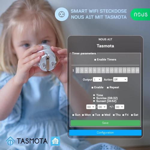 Nous A1T Smart WiFi Plug with Tasmota Pre-installed, 16A Energy Monitoring