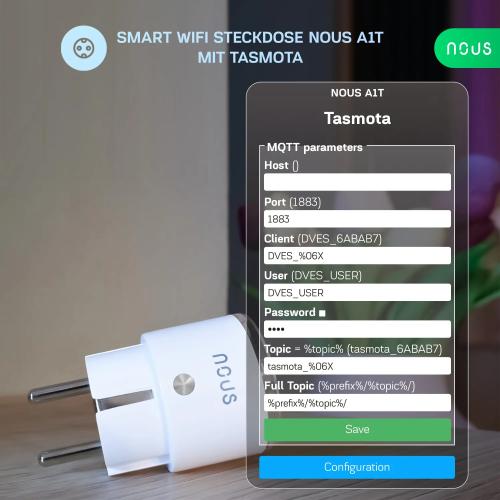 Nous A1T Smart WiFi Plug with Tasmota Pre-installed, 16A Energy Monitoring