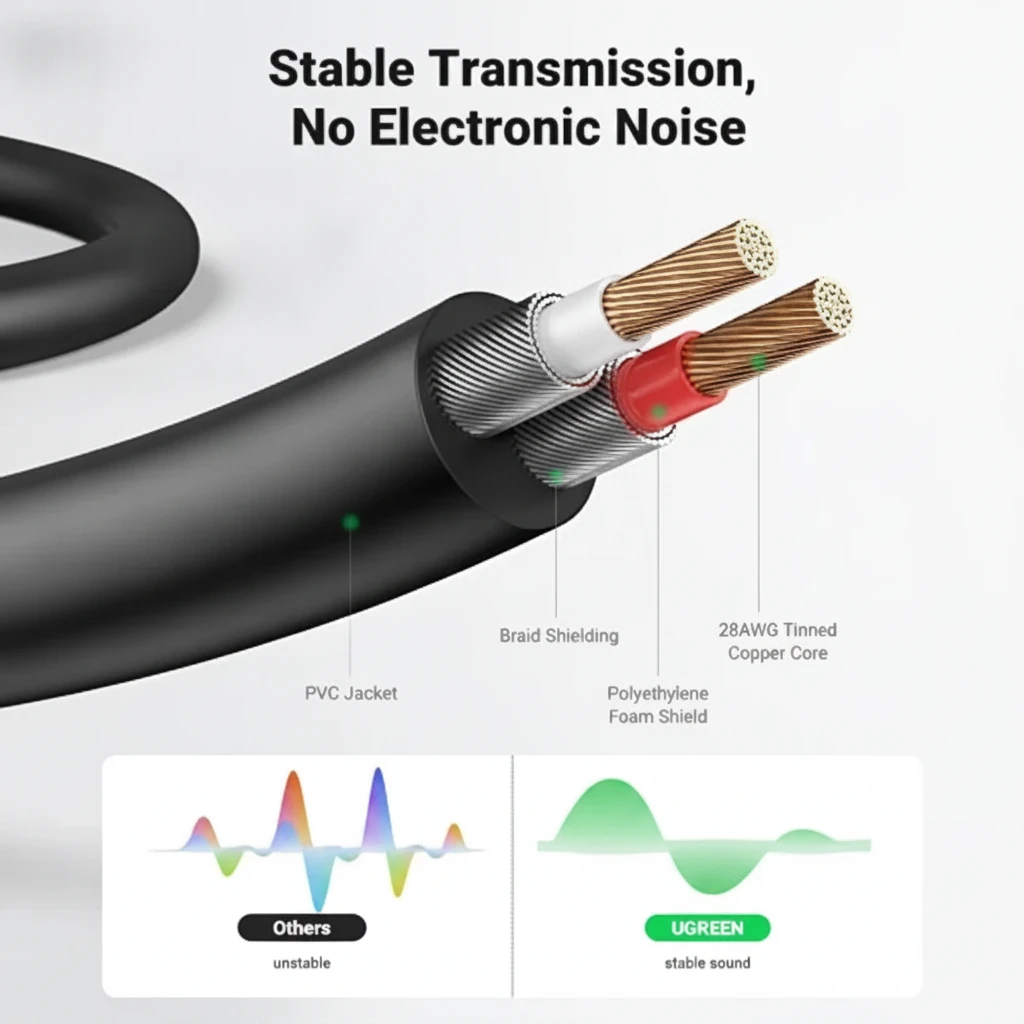 UGREEN 3.5mm to 2RCA Male Stereo Audio Cable - 2 Meters, HiFi Sound Adapter 10584 5