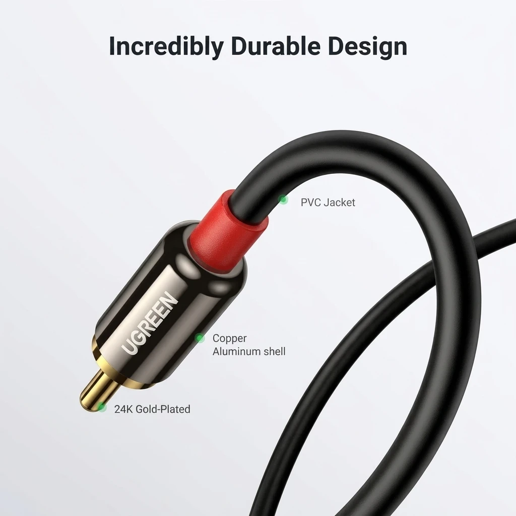 UGREEN 3.5mm to 2RCA Male Stereo Audio Cable - 2 Meters, HiFi Sound Adapter 10584 6