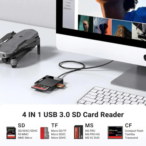 UGREEN USB 3.0 4-in-1 Multi-Card Reader Hub for SD, TF, CF, and MS Cards 30333
