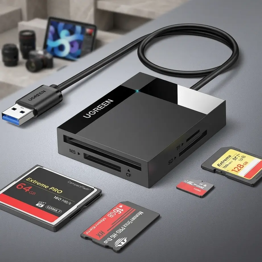 UGREEN USB 3.0 4-in-1 Multi-Card Reader Hub for SD, TF, CF, and MS Cards 30333