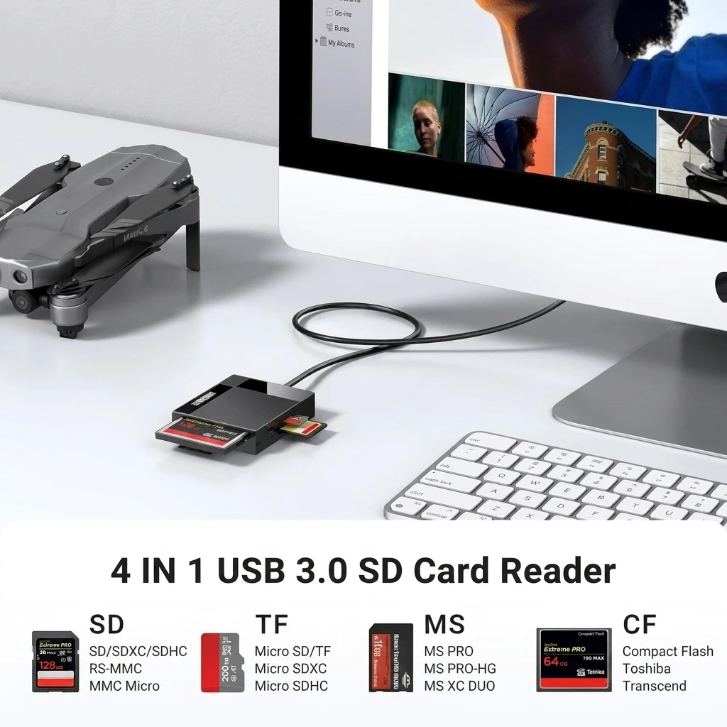 UGREEN USB 3.0 4-in-1 Multi-Card Reader Hub for SD, TF, CF, and MS Cards 30333 3