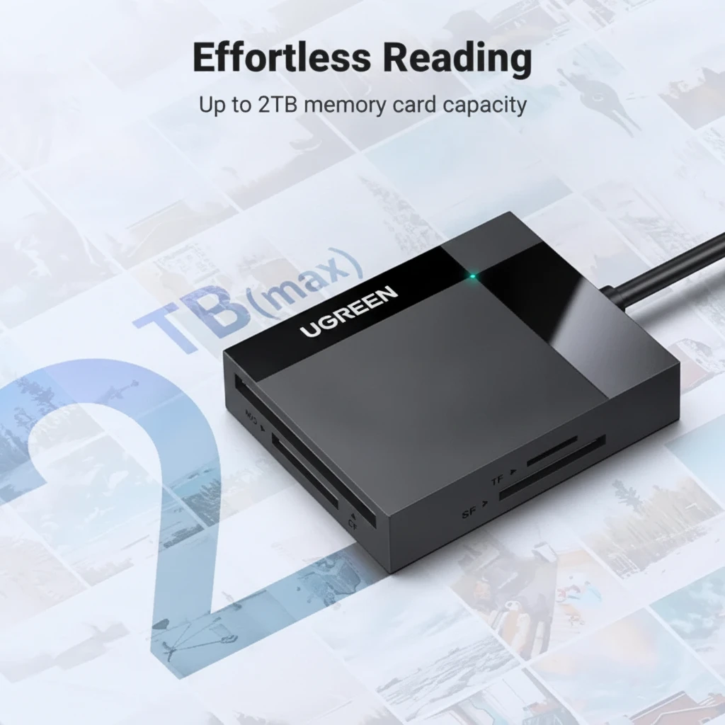 UGREEN USB 3.0 4-in-1 Multi-Card Reader Hub for SD, TF, CF, and MS Cards 30333 4