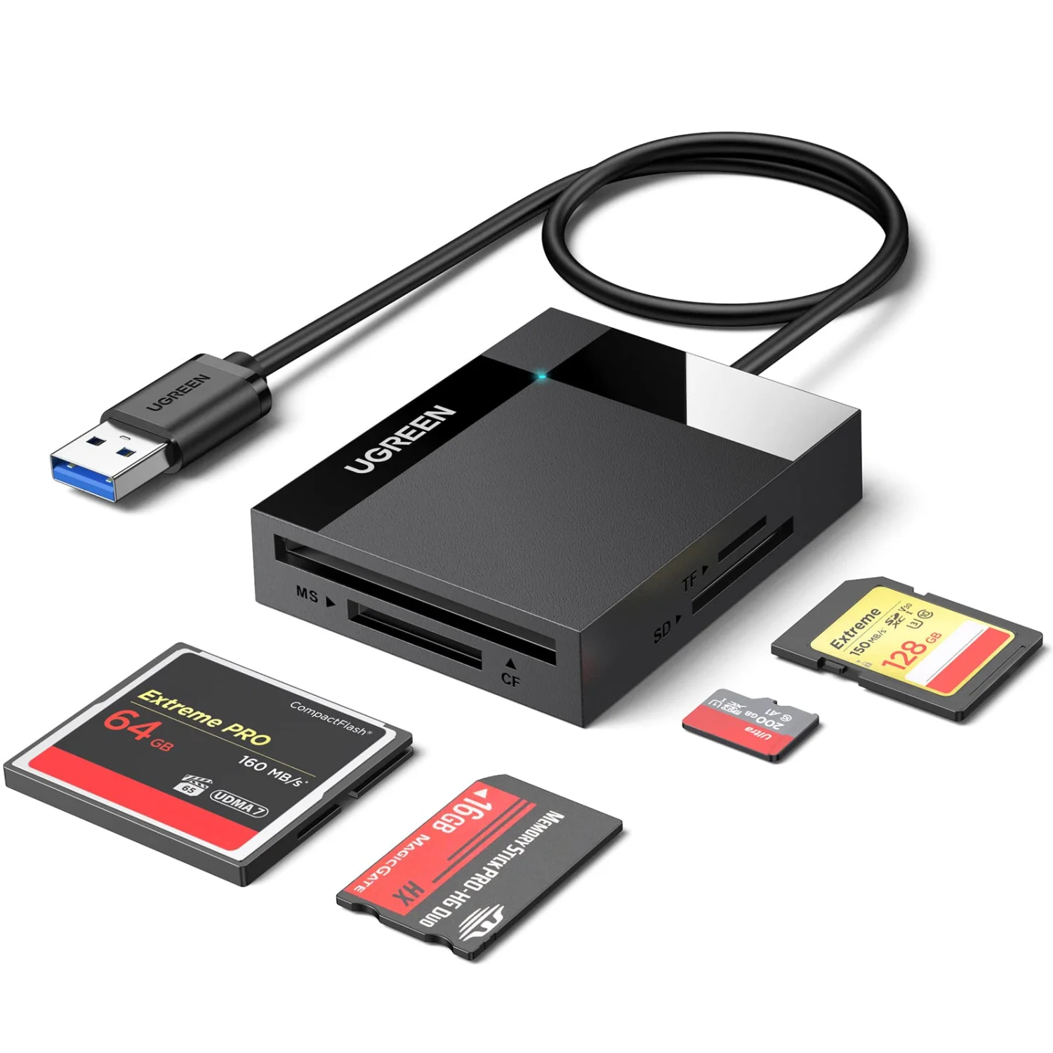UGREEN USB 3.0 4-in-1 Multi-Card Reader Hub for SD, TF, CF, and MS Cards 30333 7