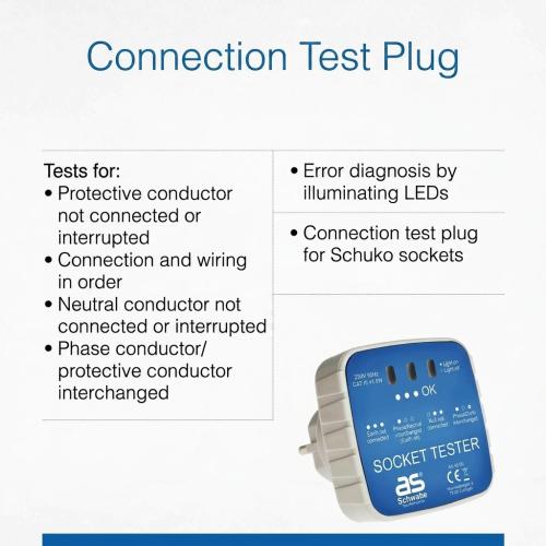 as - Schwabe 45100 Socket Tester & Phase Fault Diagnostic Plug for Schuko Sockets