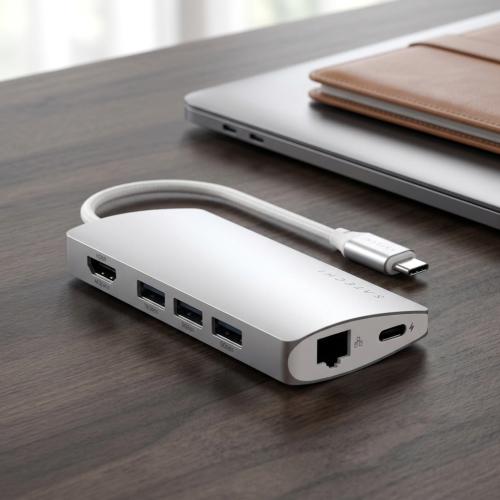 Satechi 8-in-1 USB-C Hub V2 with 115W PD Charging, 4K HDMI, Gigabit Ethernet - Silver