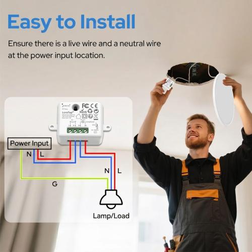 LoraTap Wireless Light Switch Kit, RF 868MHz Remote Control Relay Switch with Magnetic Holder (Up to 200m Range)
